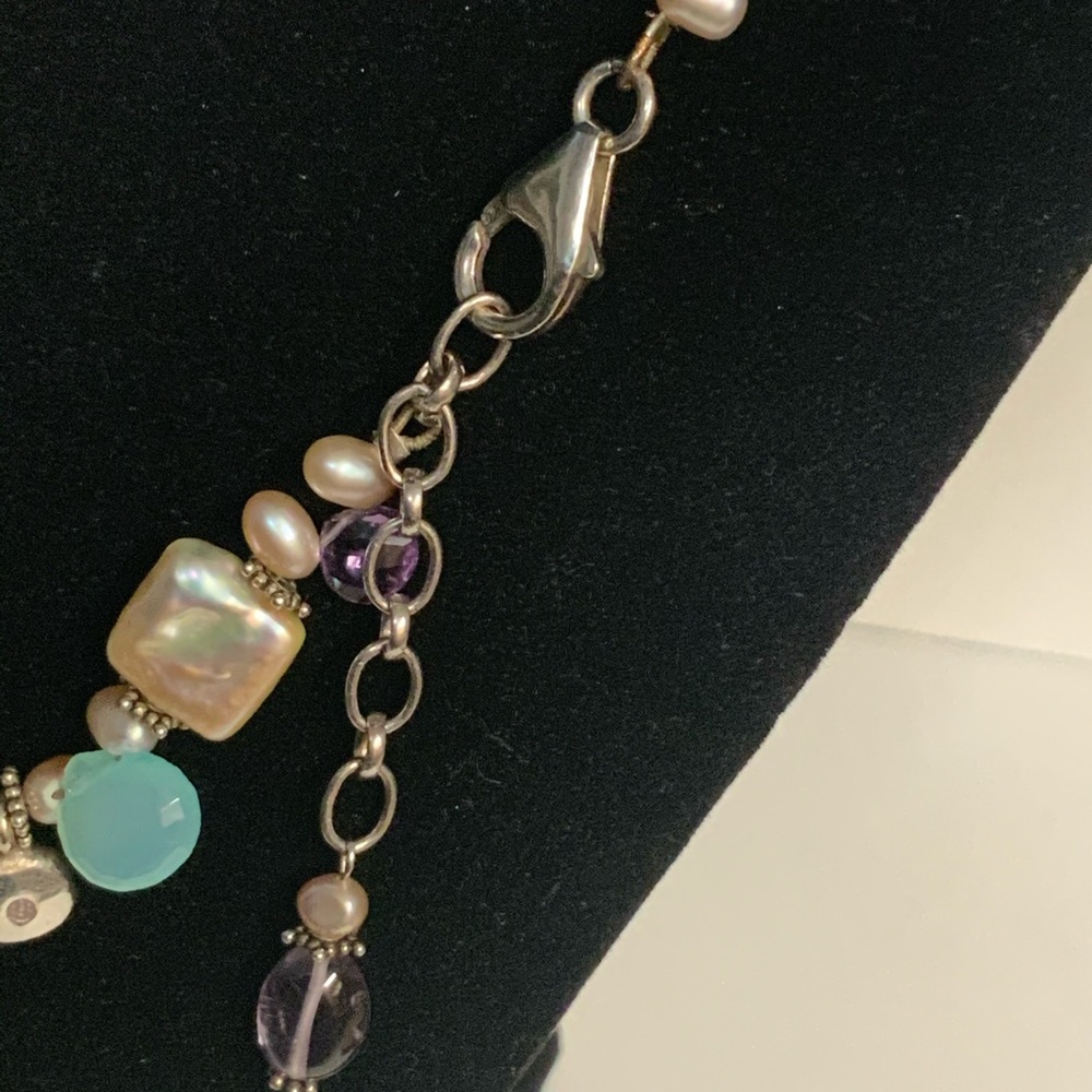 Vintage Sterling Silver Pearl Gemstone Necklace - Picture 9 of 9